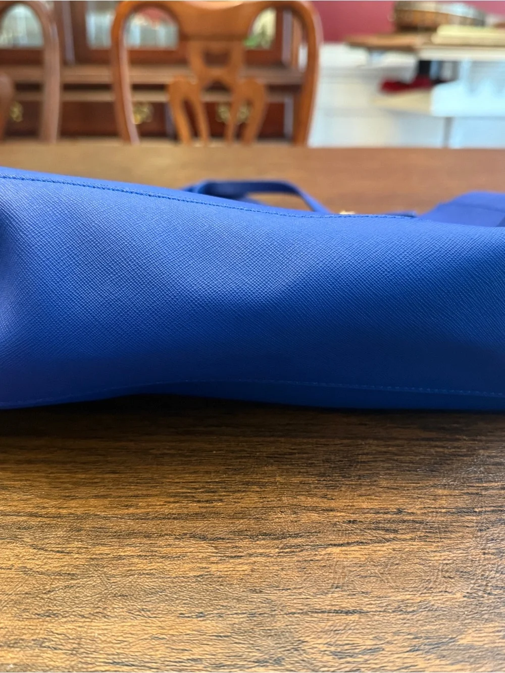 Tory Burch Yorkie Bright Blue Leather Tote with Gold Logo